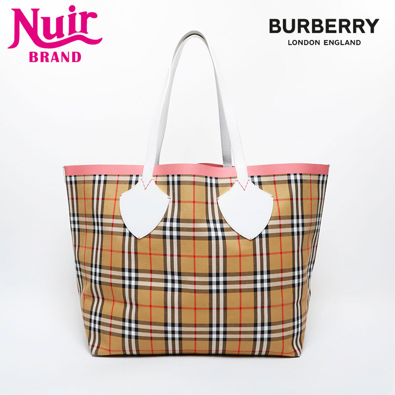 バーバリー BURBERRY ショルダーバッグ ラージ トート ノバチェック リバーシブル キャンバス レザー ベージュ拍卖