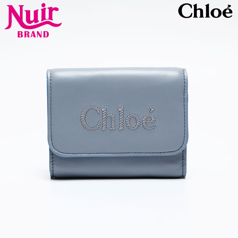 クロエ Chloe 三つ折り財布 クロエ センス ロゴ 3つ折りダブルホック ブルー拍卖