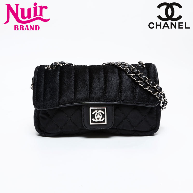 シャネル CHANEL ショルダーバッグ 10番台 2005-2006 ハラコ コットン スポーツライン チェーン ブラック拍卖