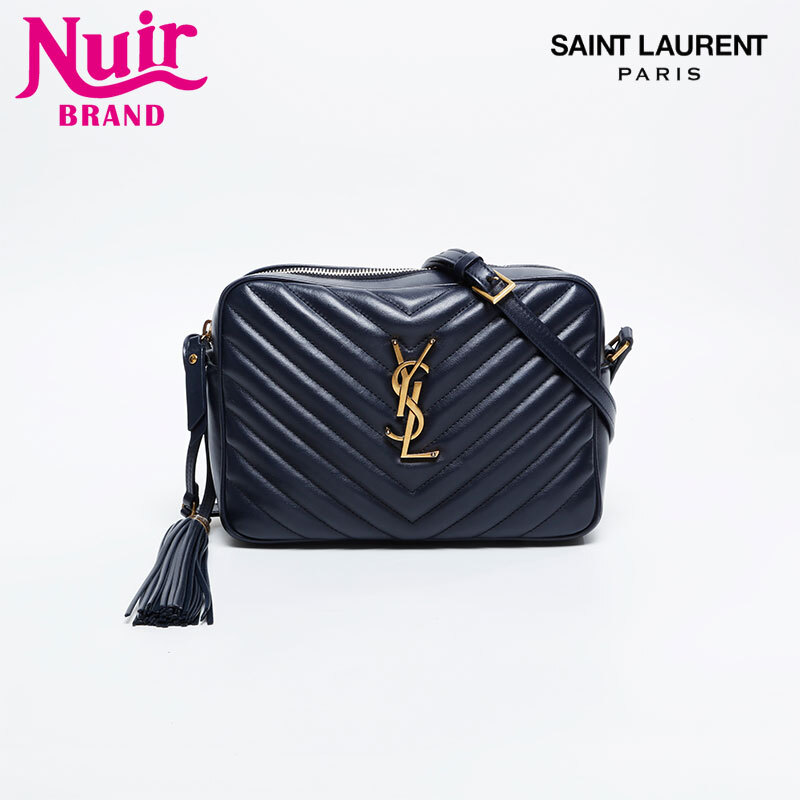 イヴ・サンローラン YVES SAINT LAURENT ショルダーバッグ レザー シェブロン ルー カメラバッグ ネイビー拍卖