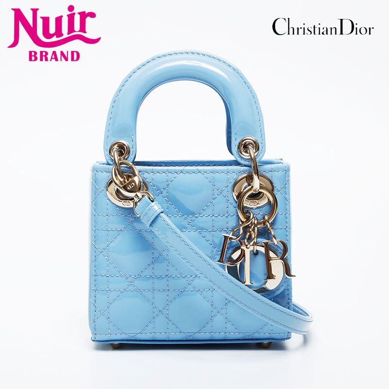 クリスチャンディオール Christian Dior ハンドバッグ ミニ マイクロ レディーディオール 2way パテントレザー ブルー拍卖