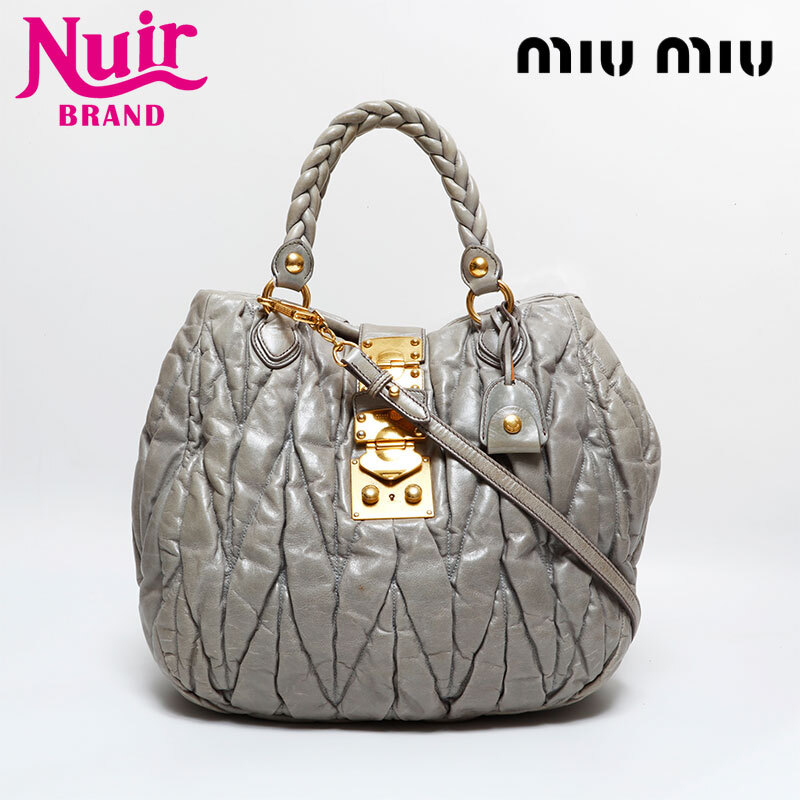ミュウ ミュウ Miu Miu ハンドバッグ マテラッセ レザー 2way グレー拍卖