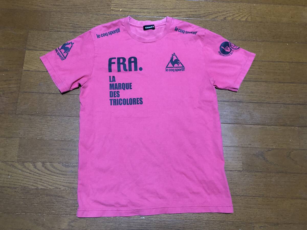 ★即決★le coq sportif ルコック★半袖プリントTシャツ★Mサイズ★レッド×ネイビー★コットンTシャツ★送料230円★拍卖