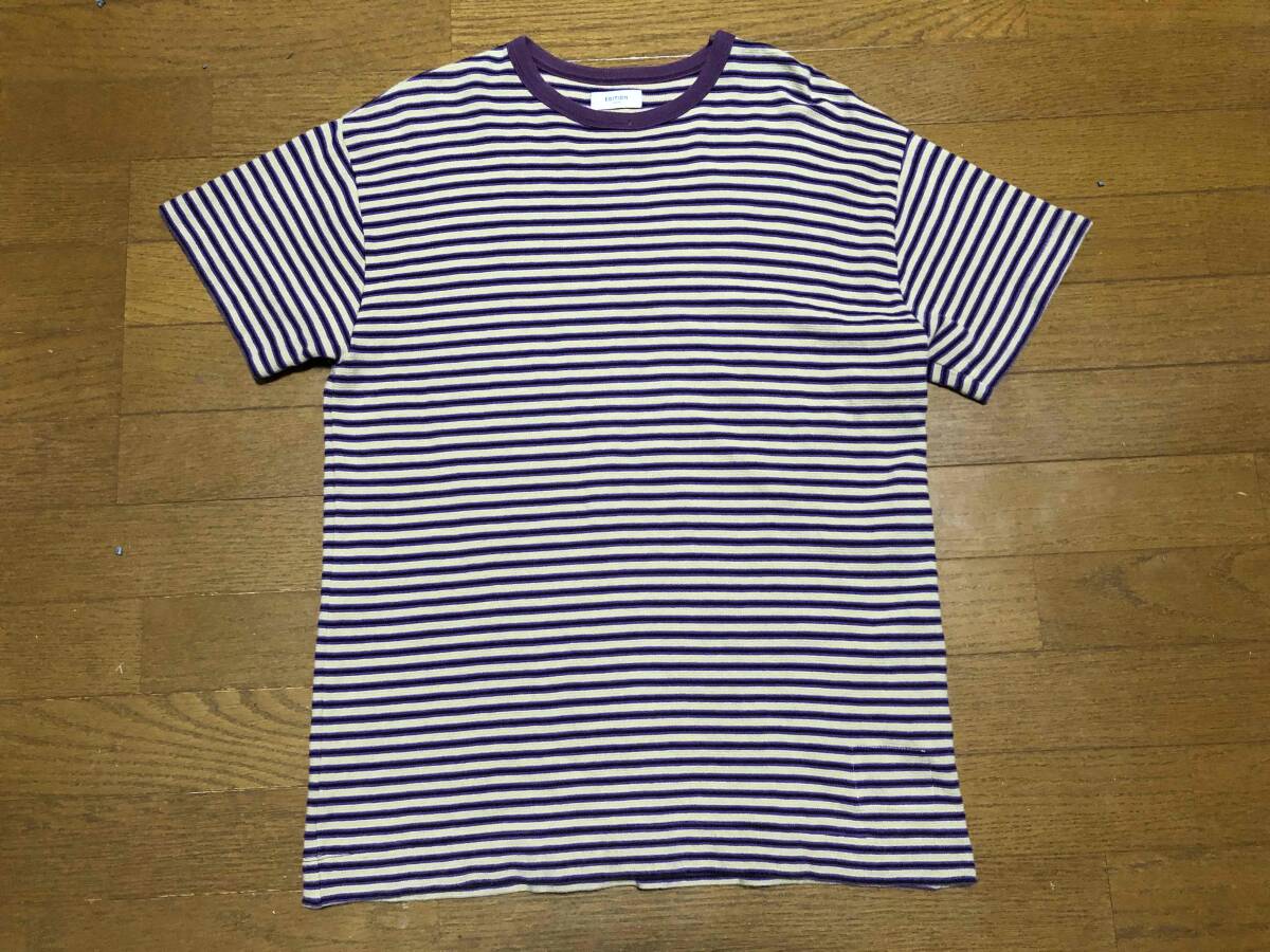 ★即決★TOMORROWLAND EDITION トゥモローランド★半袖スエットシャツ★ベージュ×紫×黒ボーダー★Mサイズ★日本製★送料480円★拍卖