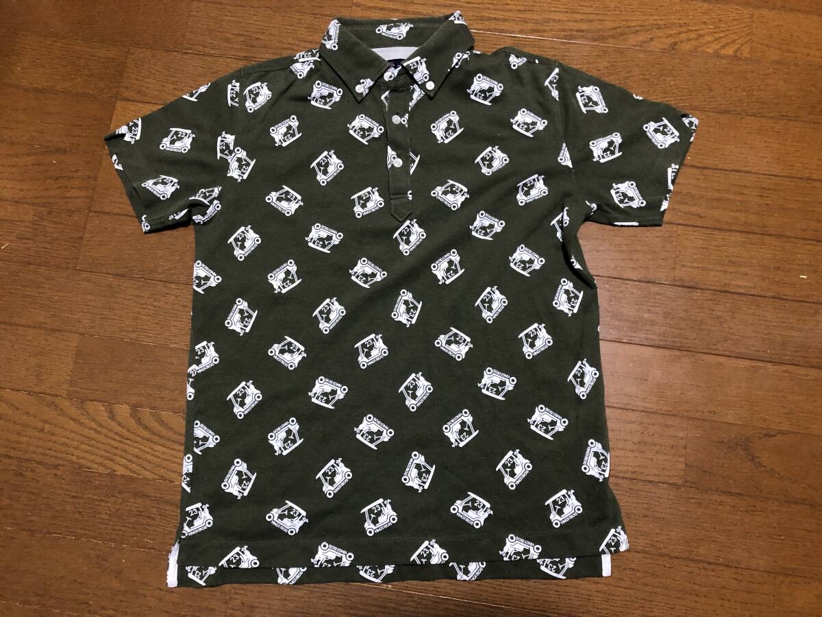★即決★23区GOLF★半袖鹿の子ポロシャツ★モスグリーン★M★ゴルフカート総柄★ボタンダウン★オンワード樫山★ポリエステル混★送料230円拍卖