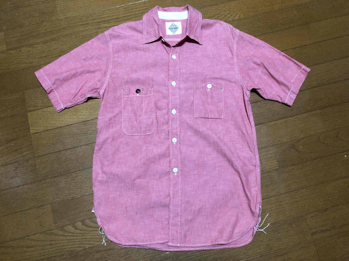 ★即決★FOB FACTORY エフオービー・ファクトリー★半袖シャンブレーワークシャツ★赤★Lサイズ★ガチャポケ★空環仕上げ★送料230円★拍卖