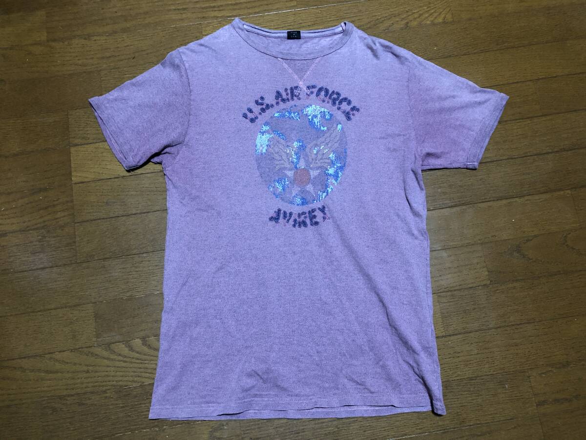 ★即決★AVIREX アヴィレックス★ダメージ加工Tシャツ★霜降りパープル★XLサイズ★Vガゼット★US AIR FORCE★前V★ステンシル★送料230円拍卖