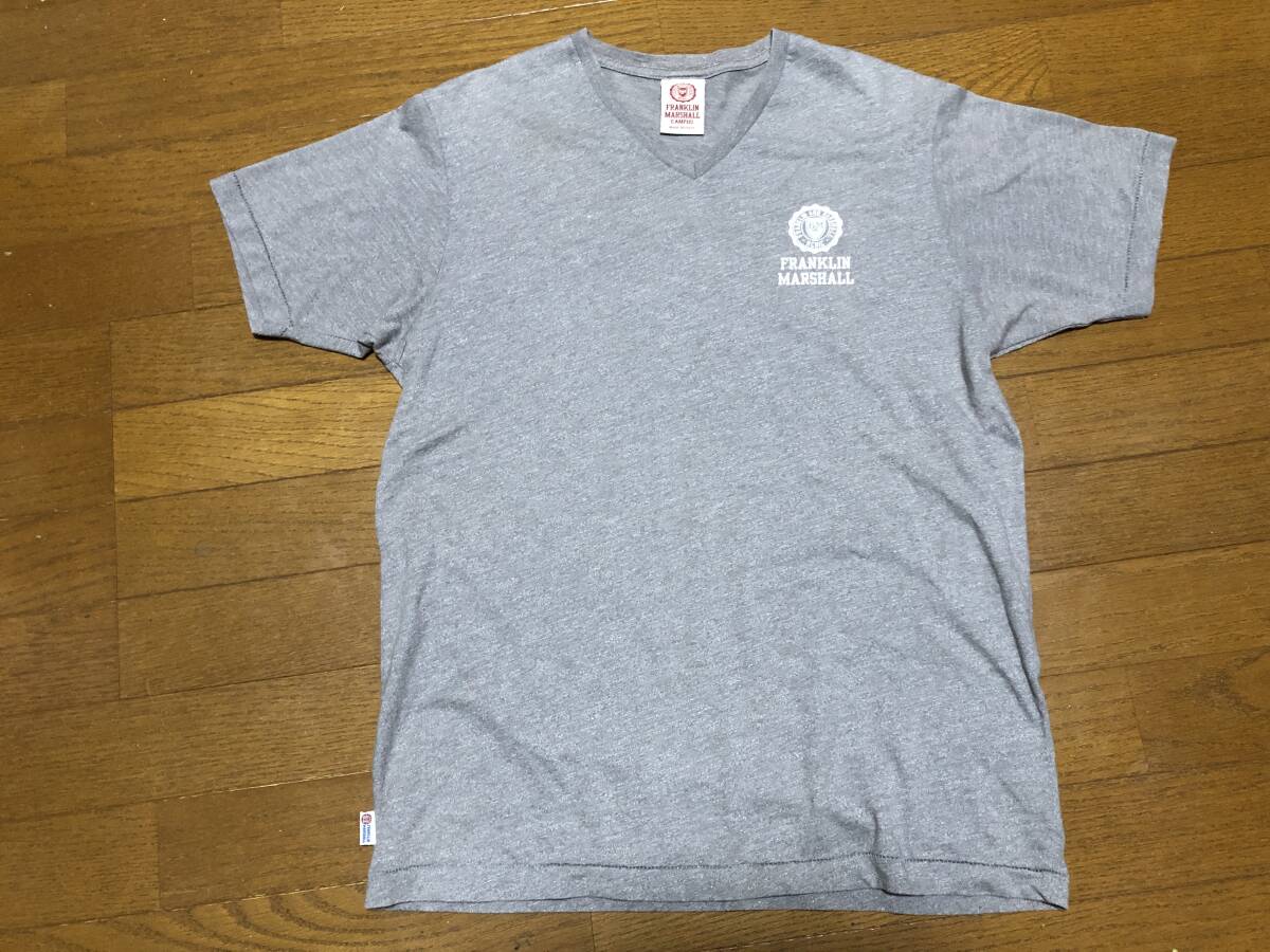 ★即決★イタリア製★FRANKLIN&MARSHALL フランクリン&マーシャル★半袖VネックTシャツ★Mサイズ★グレー★F&M★カレッジT★送料230円★拍卖