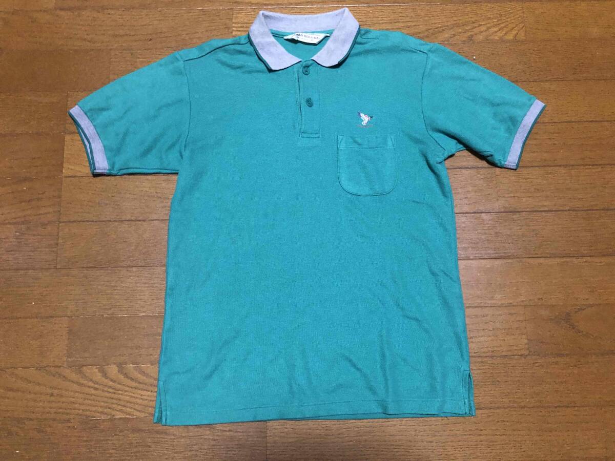 ★即決★TARAS BOULBA タラスブルバ★ワンポイント鹿の子ポロシャツ★グリーン★M★アシックス★日本製★90年代★ポケット付き★送料230円拍卖