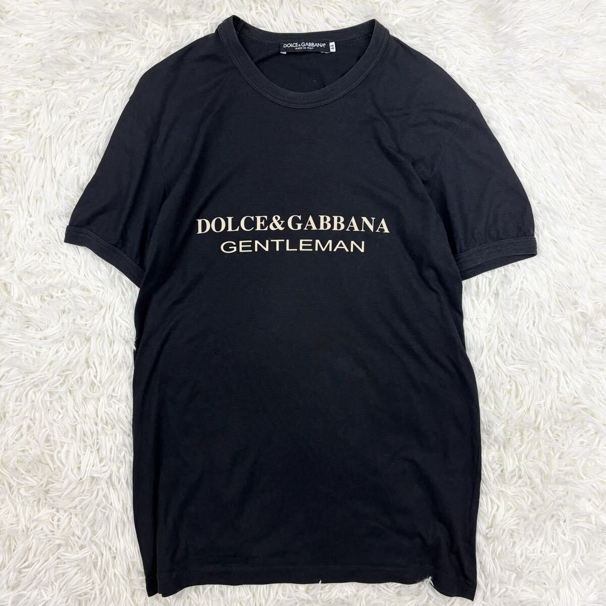 『人気!』イタリア製 DOLCE&GABBANA ドルチェ&ガッパーナ ロゴ入り タイト 半袖Tシャツ ブラック 黒 44 y2k ピチT拍卖