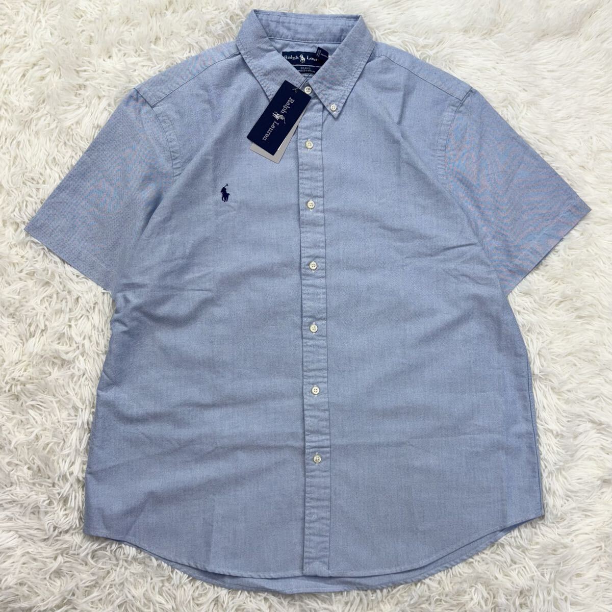 『新品タグ付き!』 Ralph Lauren ラルフローレ BEAMS ビームス別注 逆さポニー オックスフォード 半袖 ボタンダウンシャツ ブルー XL拍卖