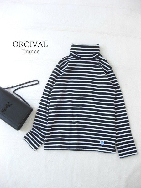 ☆美品☆ORCIVALオーチバル☆カットソー☆長袖☆ボーダー柄☆0☆コットン☆タートルネック☆BLACK×WHITE☆フランス☆bshop拍卖