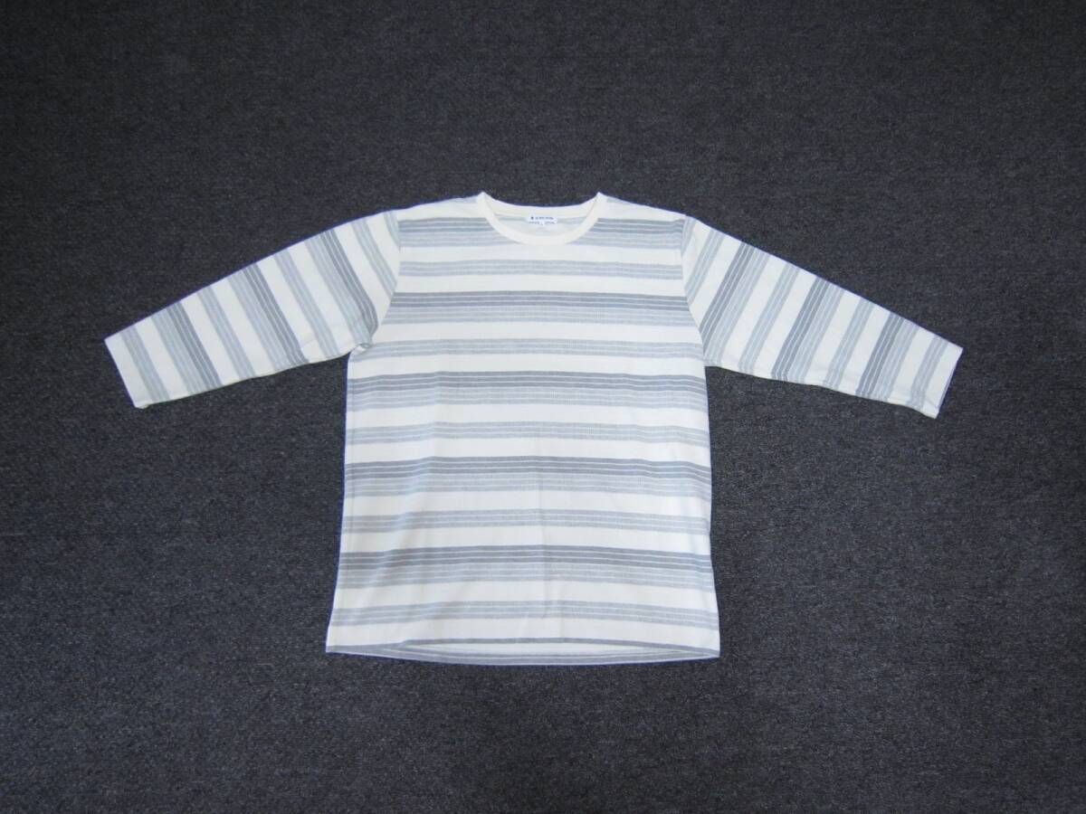 GLOBAL WORK グローバルワーク ジャガードボーダー7分袖 L オフ×グレー05 メンズ Tシャツ [kii拍卖