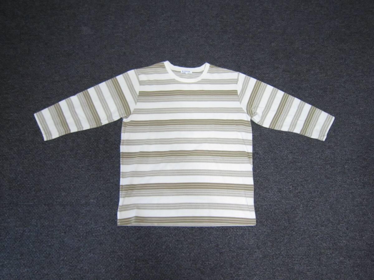 GLOBAL WORK グローバルワーク ジャガードボーダー7分袖 L ベージュ メンズ Tシャツ [kij拍卖