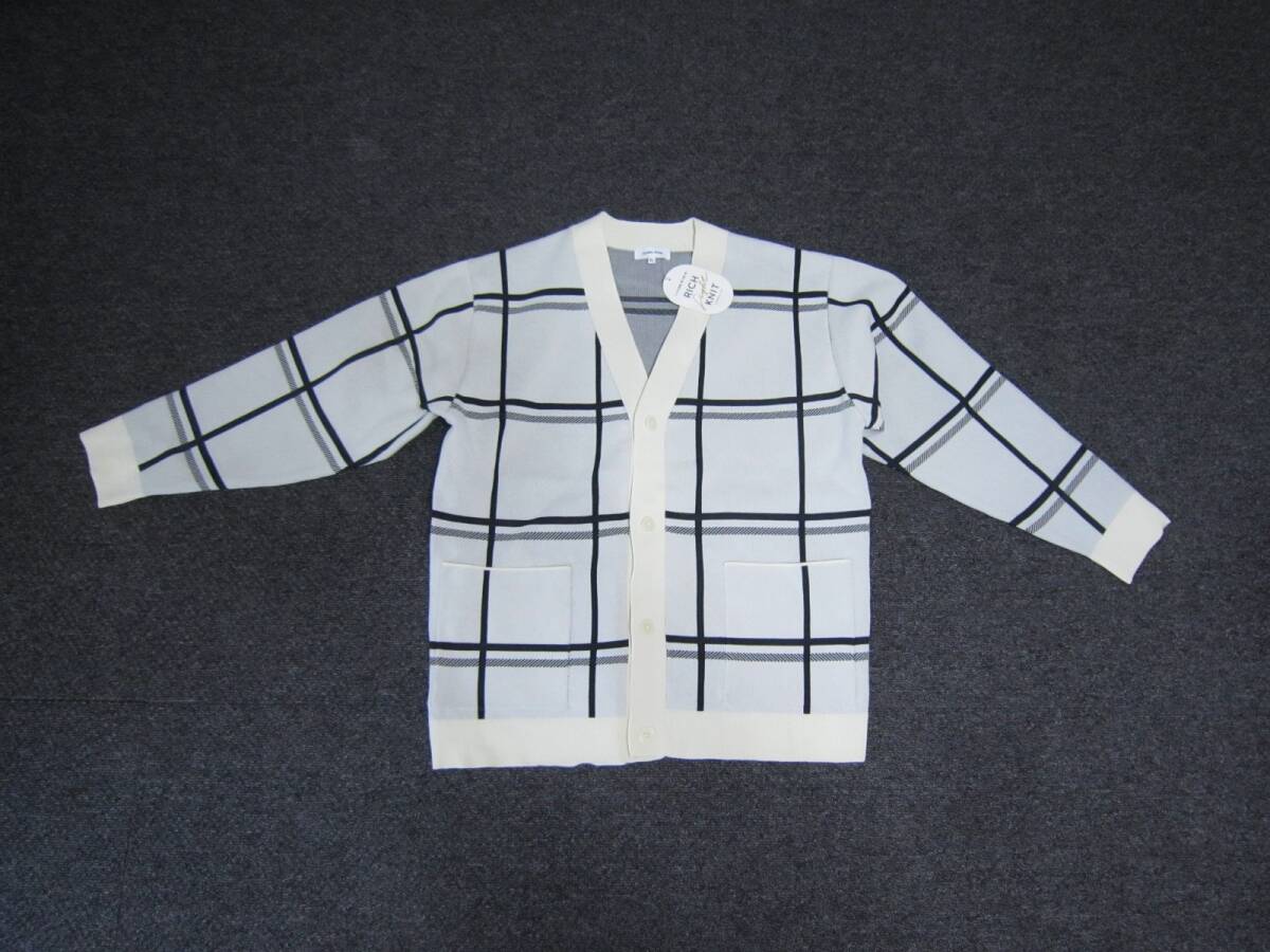 GLOBAL WORK グローバルワーク リッチライトニットVカーディガン チェック柄 ホワイト XL カーディガン [kix拍卖