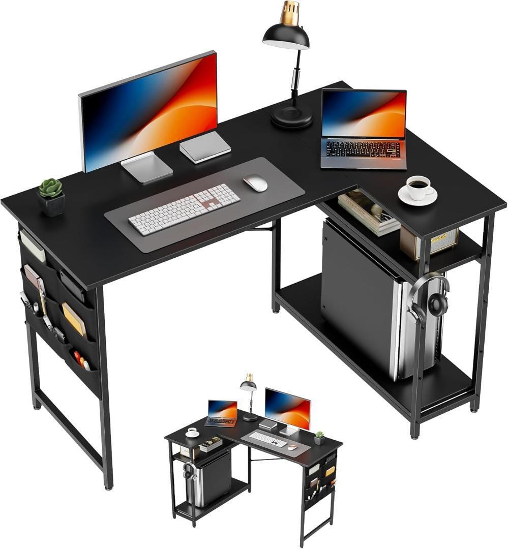 デスク オフィス L字 机 PC 右棚左棚 107奥行きx80幅x74高さcm拍卖