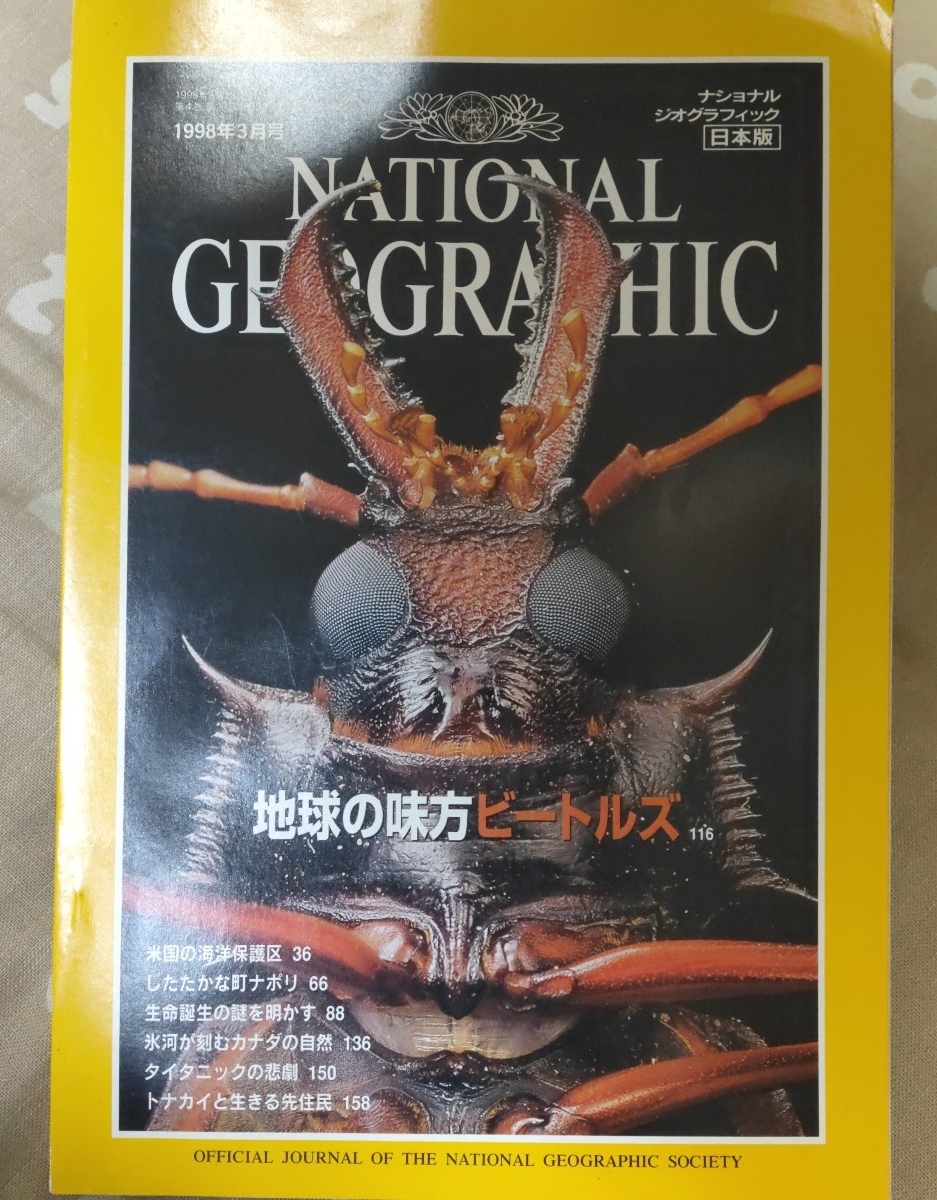 ナショナルジオグラフィック 日本版 1998年3月号 地球の見方ビートルズ 昆虫 人体を支える微生物 青い海を守る拍卖