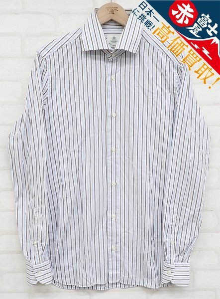 9T5134【クリックポスト対応】LUIGI BORRELLI 長袖コットンストライプシャツ イタリア製 ルイジボレッリ拍卖