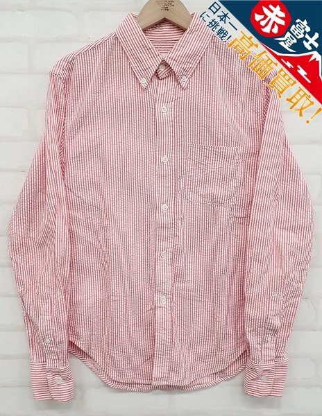 9T4480【クリックポスト対応】BAND OF OUTSIDERS 長袖BDシアサッカーストライプシャツ USA製 バンドオブアウトサイダーズ拍卖