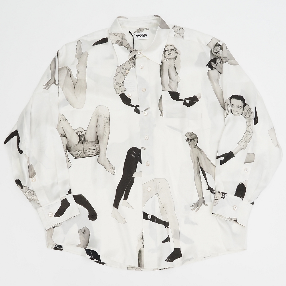 G0689SW 新品 MAGLIANO/ALFABETO MAGLIANO TWISTED SHIRT シルク シャツ 【サイズ:S】 ホワイト/ブラック マリアーノ メンズ拍卖