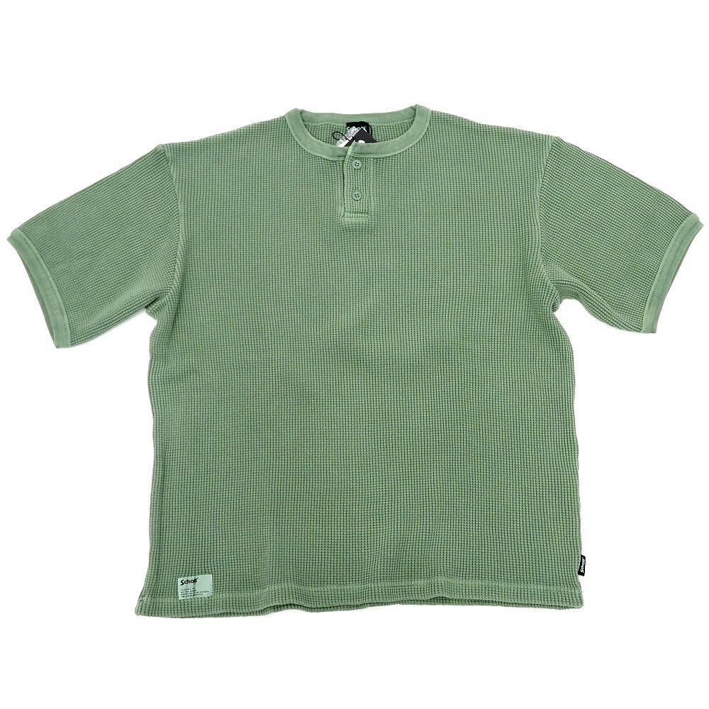 G06357 新品 Schott THERMAL PIGMENT OD HENLEY NECK T-SHIRT サーマル Tシャツ 【サイズ:2XL】 セージグリーン ショット メンズ拍卖