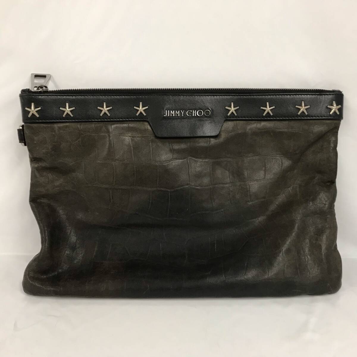 10253 JIMMY CHOO ジミーチュウ クラッチバッグ カーキ拍卖