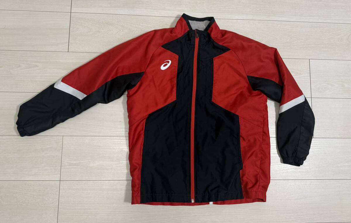 ★アシックス ASICS ウインドブレーカー ジャケット 150サイズ 保温 赤/黒 XA351X ★拍卖