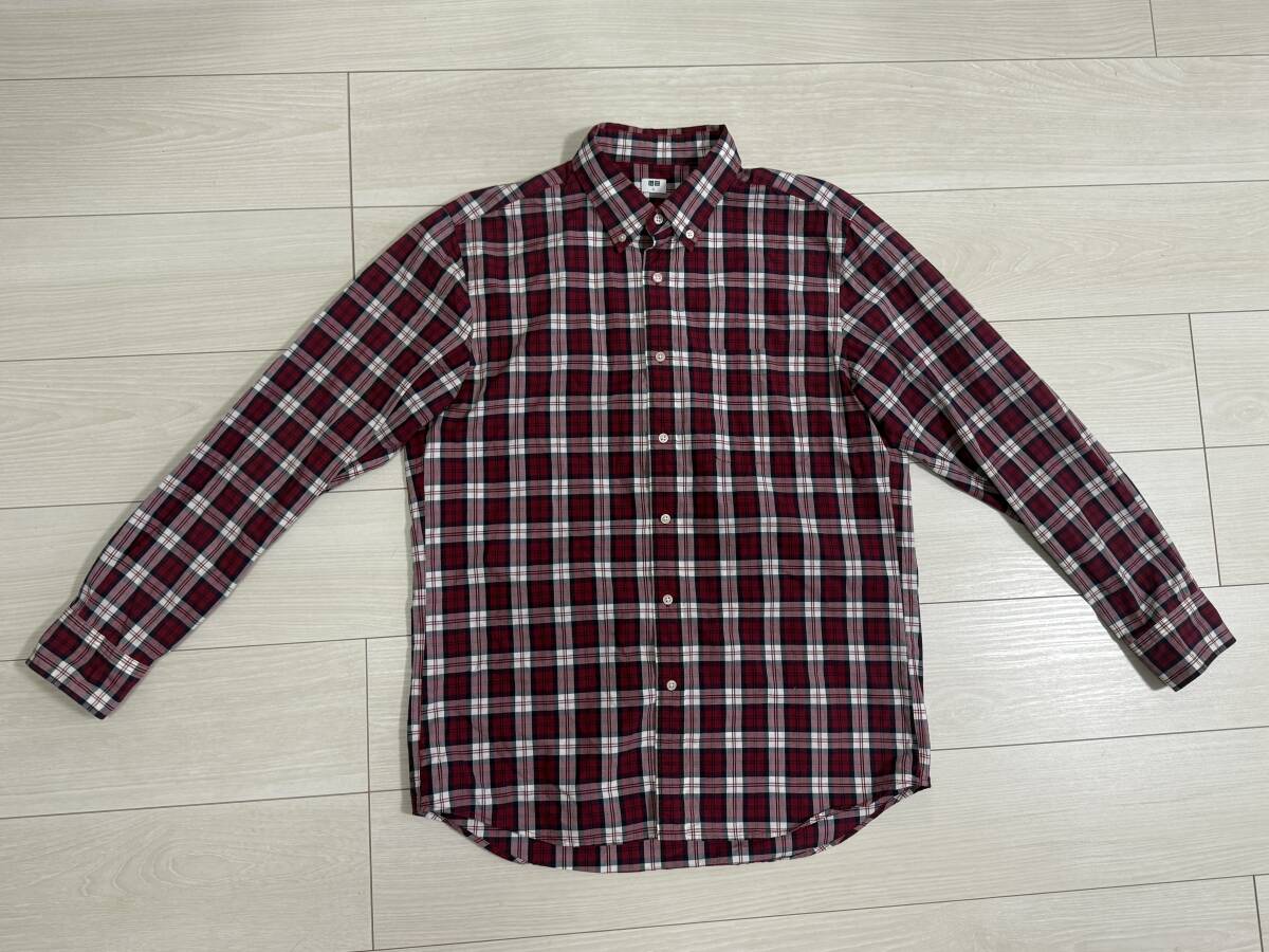 ★UNIQLO ユニクロ EFCブロードチェックシャツ 長袖 Lサイズ 赤★拍卖