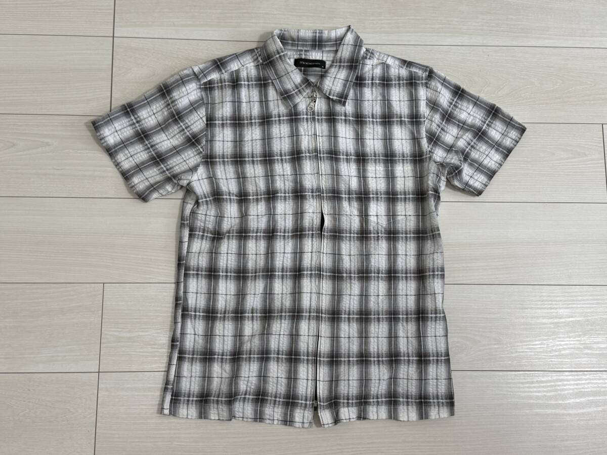 ★MODERM メンズ ジップアップ 半袖シャツ チェック柄 シアーシャツ Mサイズ★拍卖
