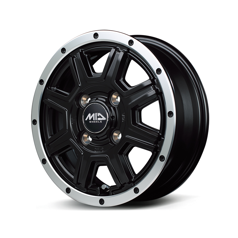 12インチ 4H100 4.0J 4J+42 4穴 ホイール 1本 セミグロスブラック+フランジポリッシュ MID WHEELS WF8拍卖