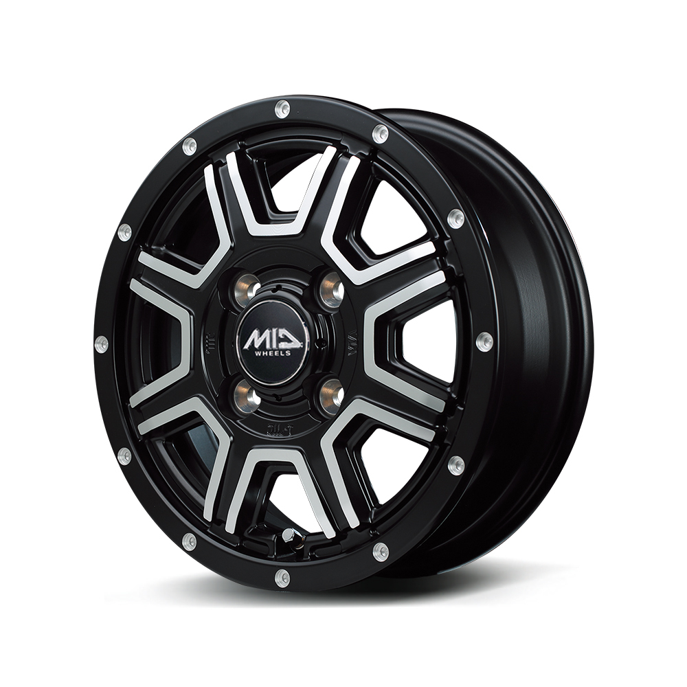 12インチ 4H100 4.0J 4J+42 4穴 ホイール 1本 セミグロスブラック ディスクポリッシュ ピアスドリルド MID WHEELS WF8拍卖