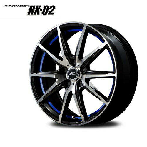 17インチ 5H100 7.0J 7J+50 5穴 ホイール 4本 ブラックポリッシュ アンダーカットブルー MID WHEELS RX-02拍卖