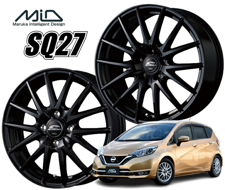 14インチ 4H100 5.5J+45 4穴 ホイール 1本 メタリックブラック MID WHEELS SQ27拍卖
