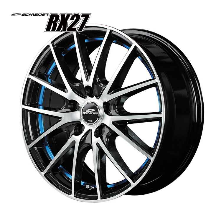 14インチ 4H100 4.5J+45 4穴 ホイール 1本 ブラックメタリックポリッシュ+アンダーカットブルークリア MID WHEELS RX27拍卖