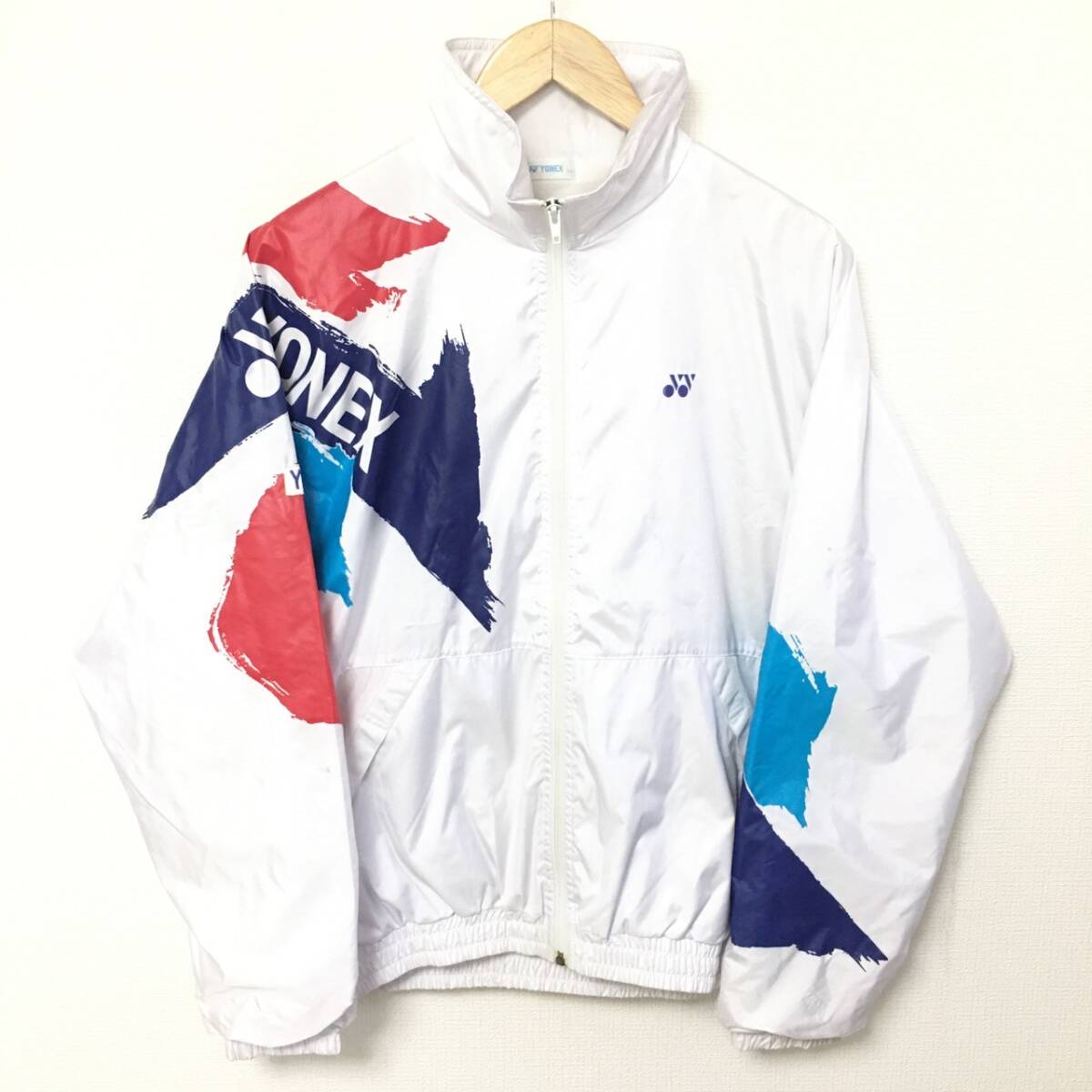 スポーティ◎【YONEX】ヨネックス ウィンド ジャケット ジャンパー ブルゾン 日本製 プリント メンズ ホワイト サイズ LL /Y35090fa拍卖