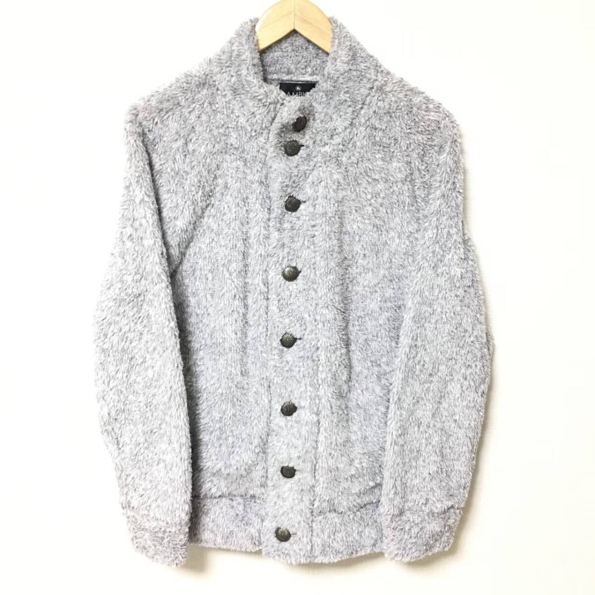 暖かい◎【Ambiguous】アンビギュアス ボア カーディガン ジャケット セーター アウター ブルゾン 起毛 メンズ グレー サイズ L /Y35102fa拍卖