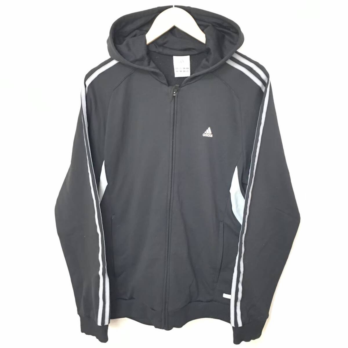 定番品◎【adidas】アディダス ジャージ パーカー フーディー ジャケット スポーティ ロゴ ライン メンズ ブラック サイズ O /Y35114fa拍卖