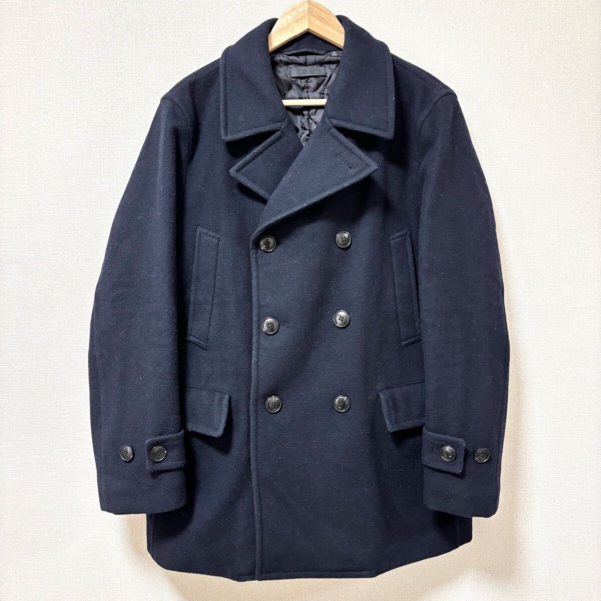 保温性抜群!定番アウター◎【UNIQLO】ユニクロ ピーコート Pコート 紺 メルトン ウール 中綿 厚手 通勤 通学 メンズ サイズM/Y29932SS拍卖