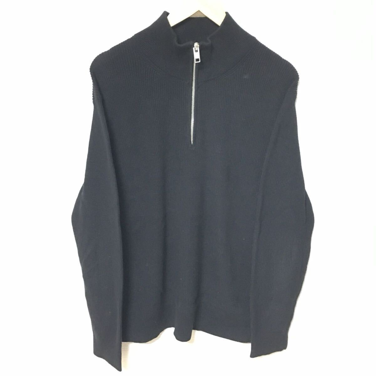 冬の定番◎【H&M】エイチアンドエム セーター ニット プルオーバー ハーフジップ カジュアル デイリー メンズ ブラック サイズL/Y35866fF拍卖