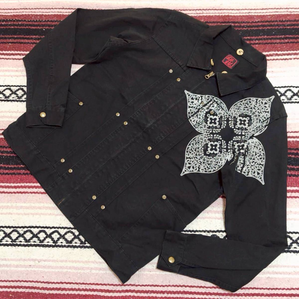 業界大注目◎エスニック柄◎【泥棒日記】ワークジャケット ブルゾン スイングトップ デニム フルジップ ブラック サイズ中 /Y35968ji拍卖