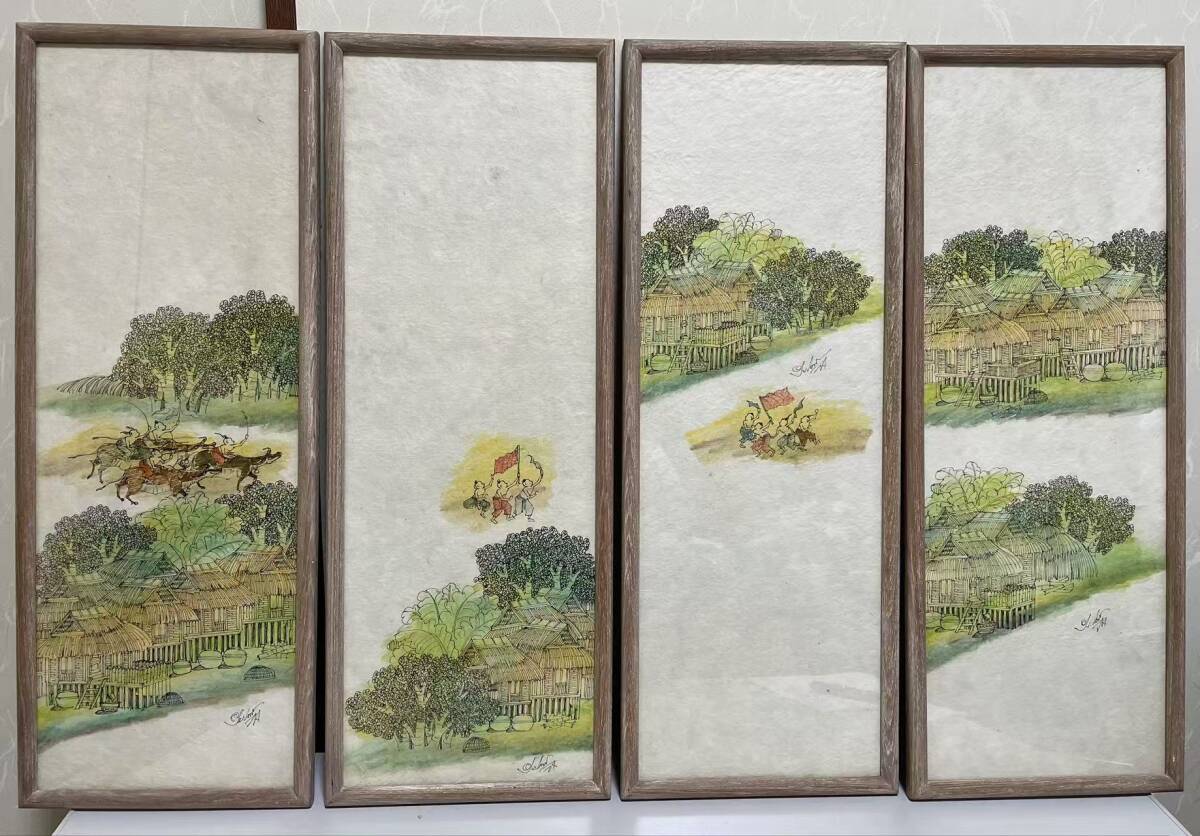 真作 絵画 額装品 風景 直筆サイン 肉筆絵画 4枚セット 額縦52.5cm横20cm BBギャラリー 手描き 絵画 風景画拍卖