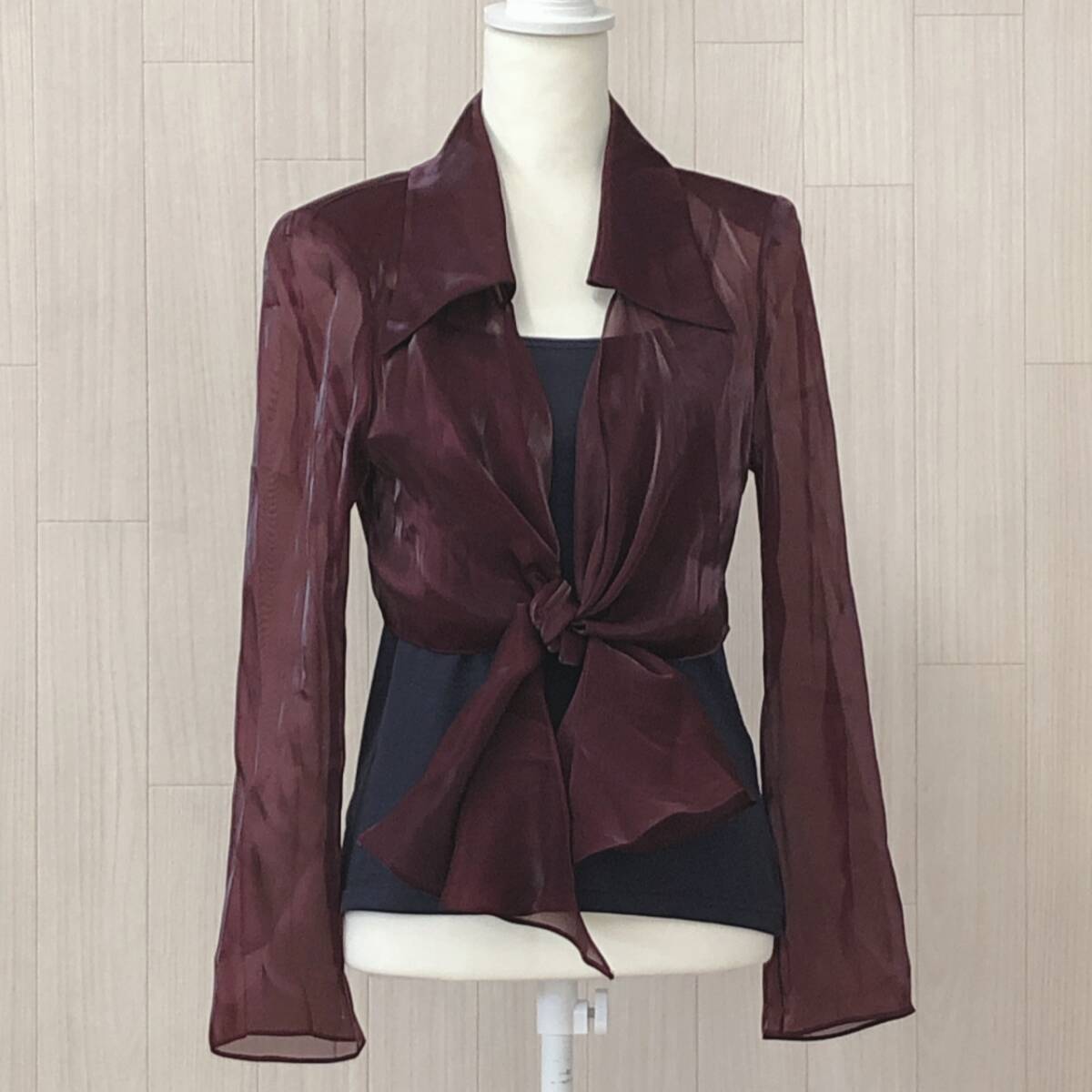 Y2208 美品 EVER SUN レディース トップス ボレロ 長袖 薄手 肩パッド 透け感 シースルー シンプル シック おしゃれ 春夏 フォーマル拍卖