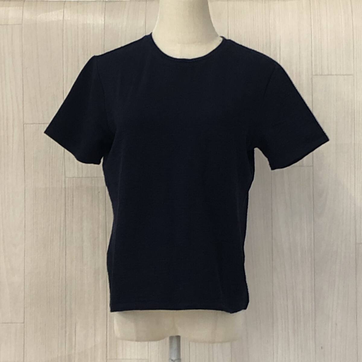 Y2217 美品 GU レディース トップス シャツ 半袖 薄手 伸縮性 丸首 XL ネイビー 紺 綿素材含 シンプル カジュアル おしゃれ 涼しげ 夏 拍卖