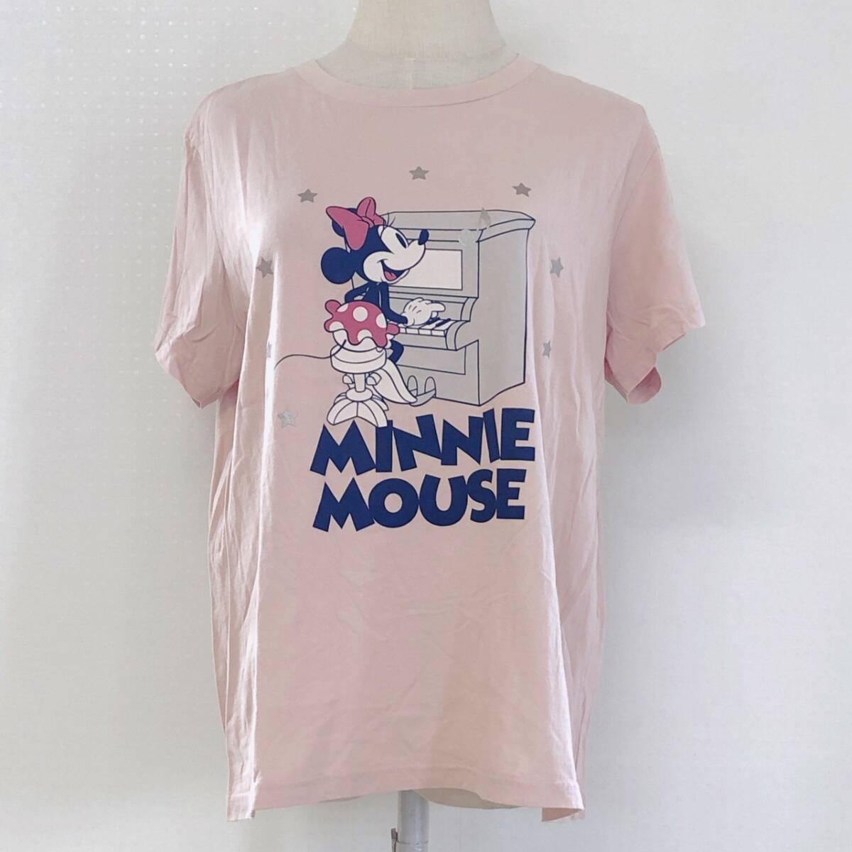 Y1530 美品 UNIQLO ユニクロ レディース トップス Tシャツ 半袖 丸首 薄手 ピンク 桃 綿100% キュート ディズニー ミニーマウス 大きめ拍卖