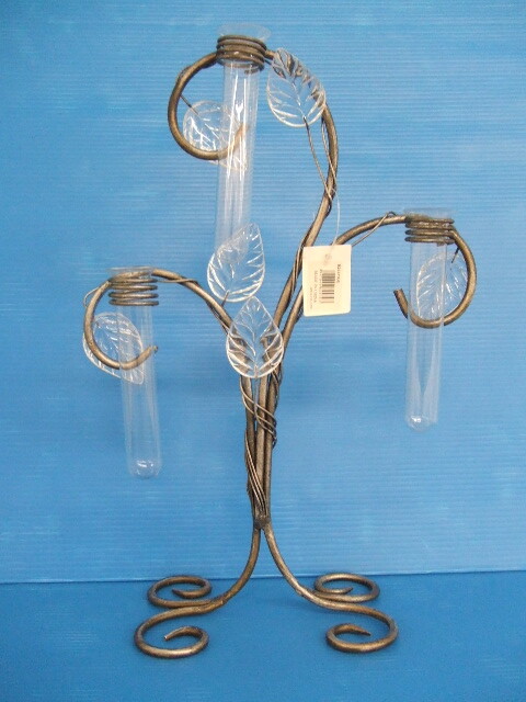 【お買得!】★花瓶/フラワーベース★シルバー系 植物柄 ガラスチューブ ガラススタンド タグ付き 長期保管品拍卖