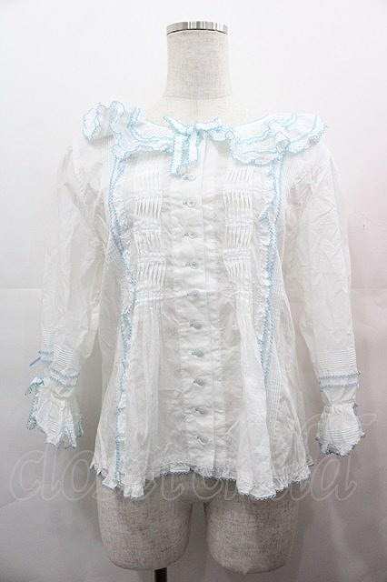 PINK HOUSE / ローンフリルブラウス サックスX白 I-25-08-09-042-LO-BL-HD-ZI拍卖