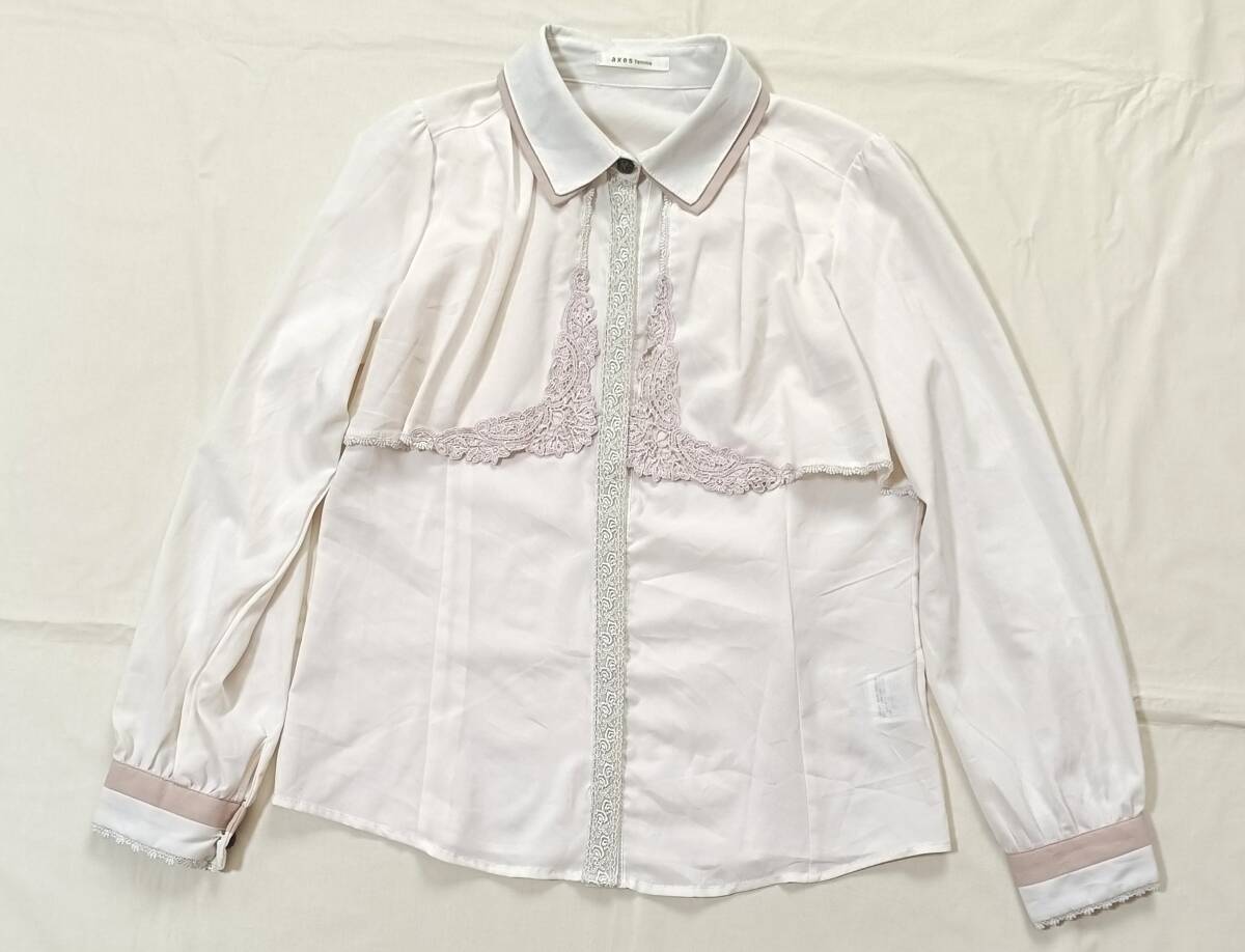 axes femme アクシーズファム レース 刺しゅう 長袖 シャツ ブラウス レディース M アイボリー ブラウン 7814拍卖