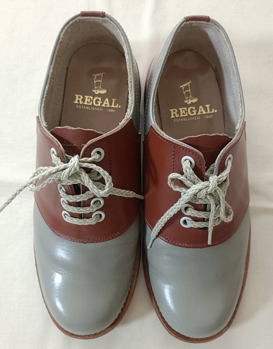 宅急便送料込み REGAL リーガル サドルシューズ 2452 サドルオックスフォードシューズ 23cm ブラウンリーテル グレー×茶 革靴 7904拍卖