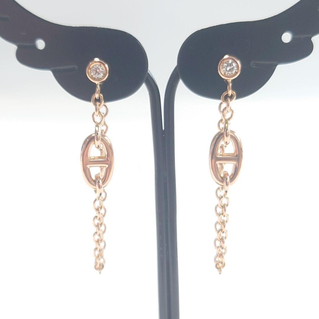 【極美品】エルメス 750PG シェーヌダンクル ダイヤフープピアス 5301拍卖