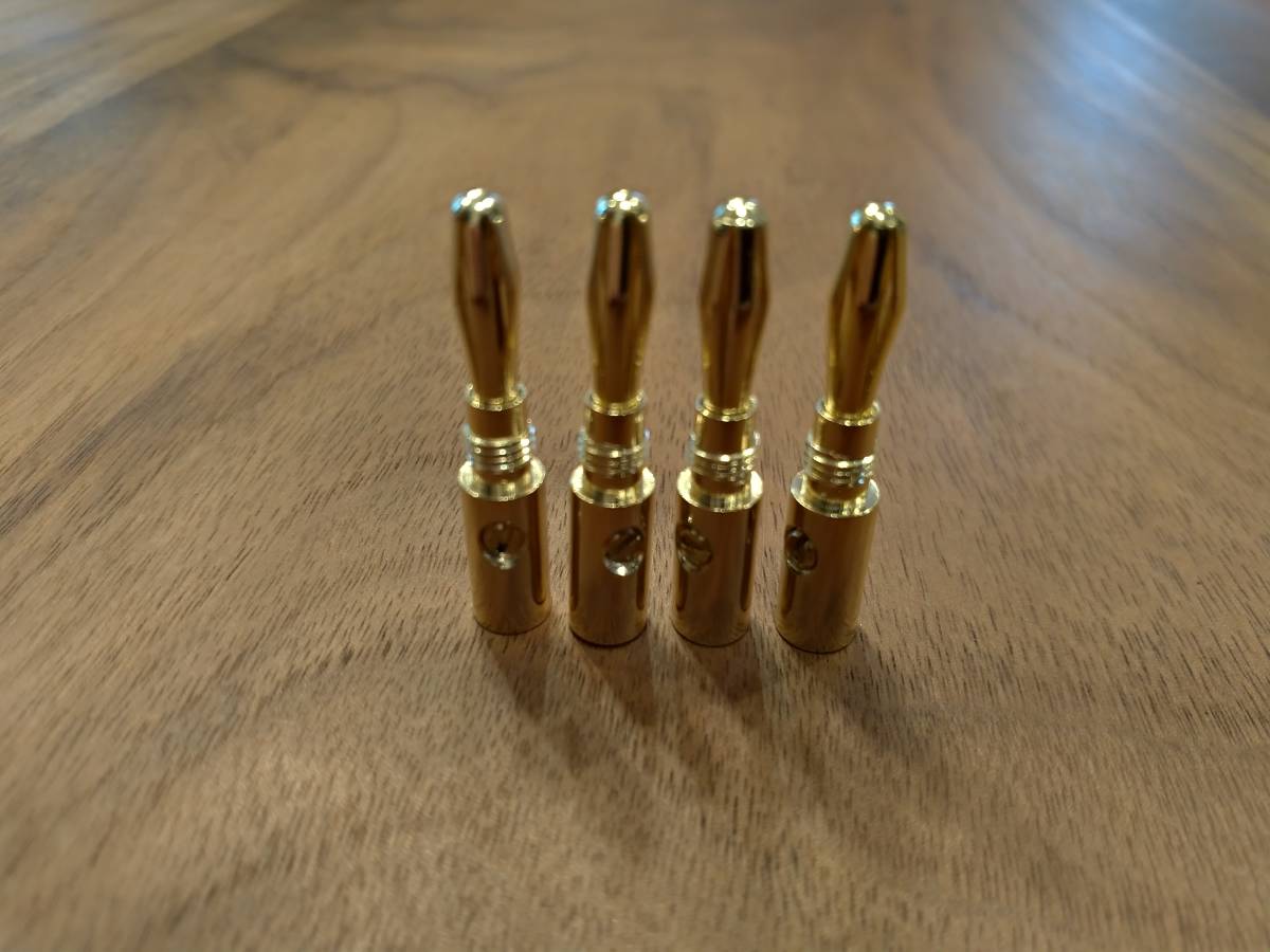 高品質 24金メッキ バナナプラグ 新品 未使用 4個セット 収縮チューブ付属 4拍卖